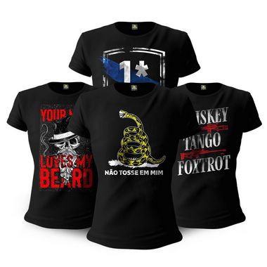 Kit 4 Camisetas Femininas Baby Look Militares Tactical Fritz Beard Risk Team Six Brasil