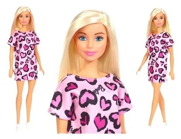 Boneca Barbie Loira Fashion Vestido Rosa