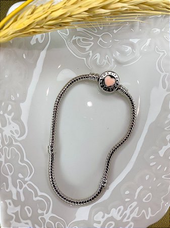 Pulseira inspiração pandora berloqu3 coração rosa