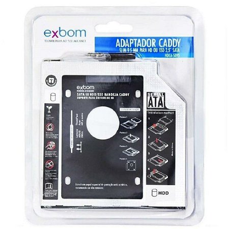 Case para Hd/Ssd Caddy Gaveta 9.5mm Preto para Hd 2.5 Exbom - HDCA-S095