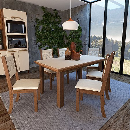 Conjunto de Mesa Com 6 Cadeiras Para Cozinha Tampo Retangular e