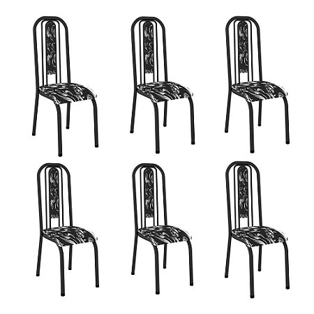 Kit 6 Cadeiras Granada Preta com Assento Preto Floral Fabone