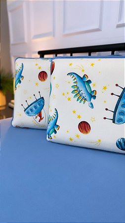Jogo de Lençol com Elástico em Malha 100% Algodão Space Dino Azul Gold Home