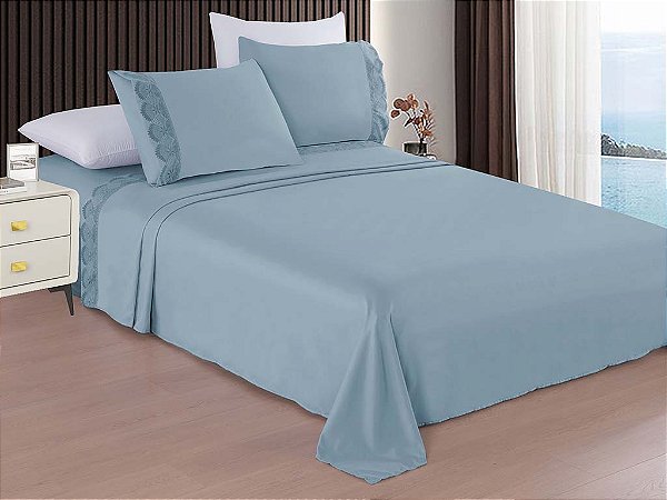 Jogo de Cama Duquesa Azul 100% Poliéster Gold Home