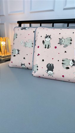 Jogo de Lençol com Elástico em Malha 100% Algodão Cat Cinza Gold Home