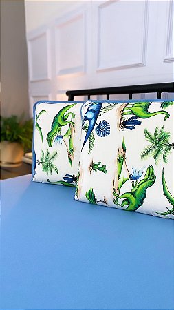 Jogo de Lençol com Elástico em Malha 100% Algodão Dino Park Azul Gold Home