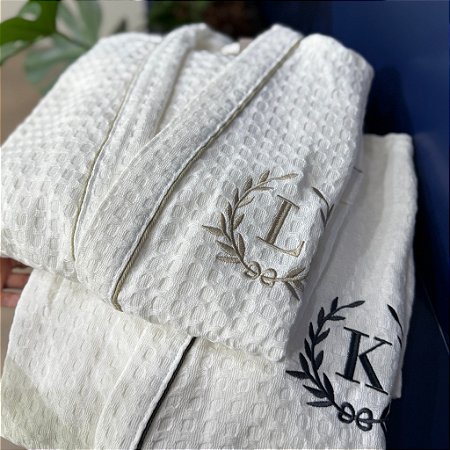 Roupão de Banho com Boradado Inicial do Nome Adulto Masculino e Feminino 100% Algodão Verão Inverno