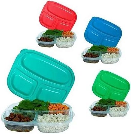 Pote Para Alimento, Marmita, 3 Divisórias - Kit Com 6 Peças - Modernato