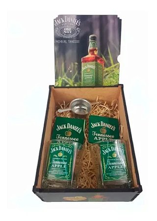 Kit Whisky Jack Daniel's Apple Presente Caixa + 2 Copos + Dosador + Porta Copos