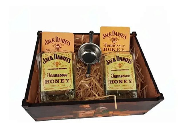 Kit Whisky Jack Daniel's Honey Presente Caixa + 2 Copos + Dosador + Porta Copos