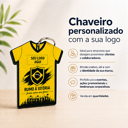 Kit 100 Unidades - Chaveiros Personalizados com logo Brinde Empresa Copa do Mundo