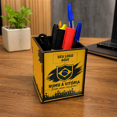 Kit com 25 - Porta Canetas Personalizados Copa do Mundo Brasil com Logo Brinde Empresa