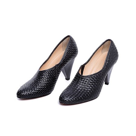 Sapato ankle boot preto tressê