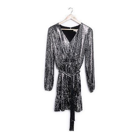 Vestido paetê prata com preto MICHAEL KORS