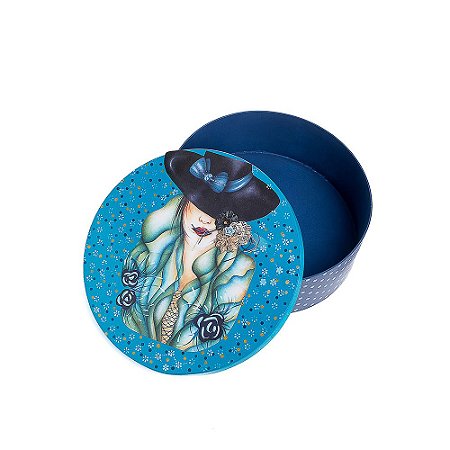 Caixa redonda pintada a mão JOY ARTESANATOS