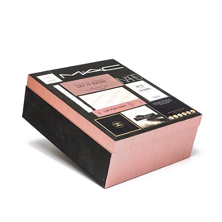 Caixa de Maquiagem Grande Preta e Rose