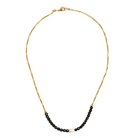 Colar Miçanga Preto com Pérola AV JOIAS