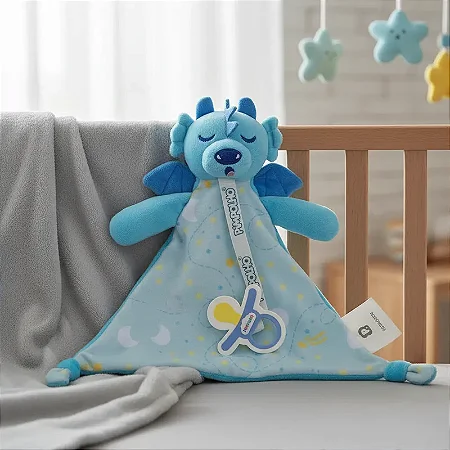 Naninha Bebê Com Prendedor De Chupeta Dragão Azul - Pimpolho