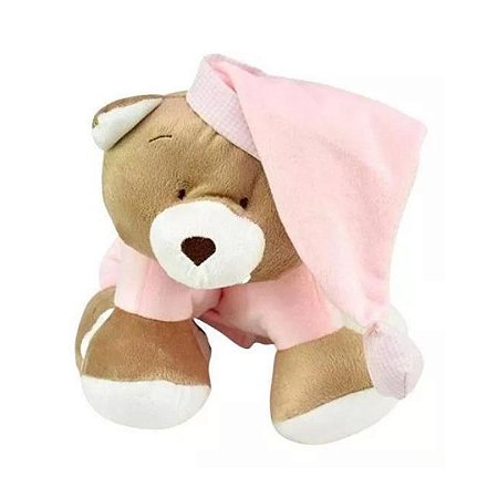 Pelúcia Que Vira Travesseiro Meu 1° Puppet Urso Nino Rosa Bebê - Zip