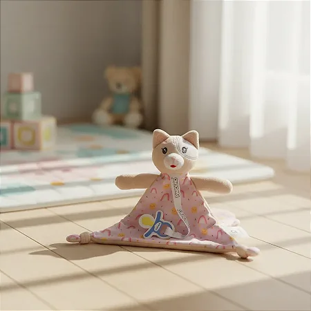 Naninha Bebê Com Prendedor De Chupeta Gatinha Rosa Pimpolho