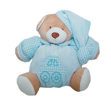 Pelúcia Urso Nino com Chocalho Antialérgico Azul Bebê - Zip