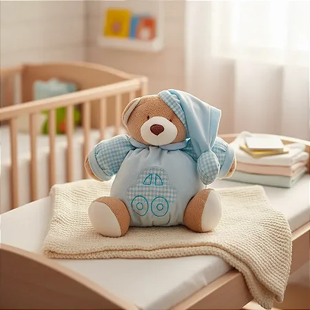 Pelúcia Urso Nino com Chocalho Antialérgico Azul Bebê - Zip