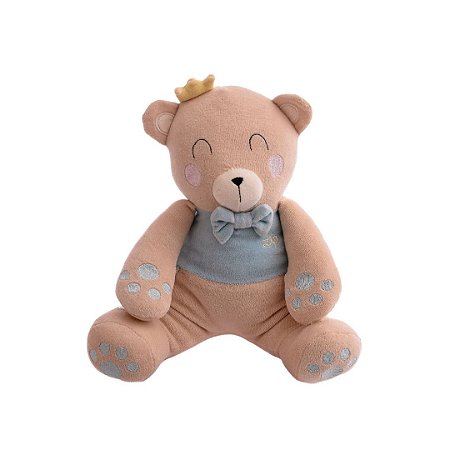 Pelúcia Antialérgica Coleção Safari Urso Bege e Azul - Zip