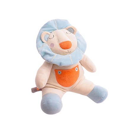 Pelúcia Antialérgica Coleção Safari Leão Bege e Azul - Zip