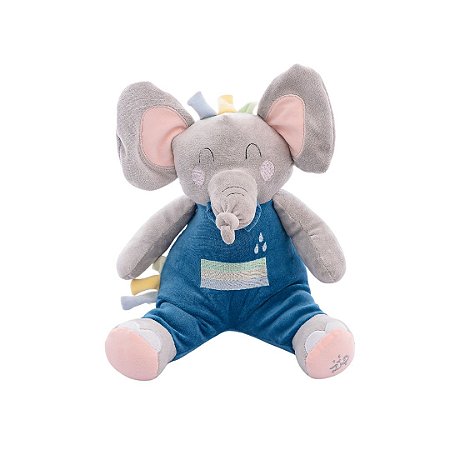 Pelúcia Antialérgica Coleção Safari Elefante Cinza e Azul - Zip