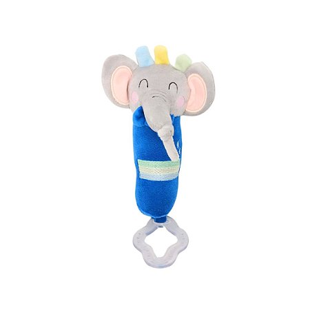 Chocalho com Mordedor Coleção Safari Elefante Cinza e Azul - Zip