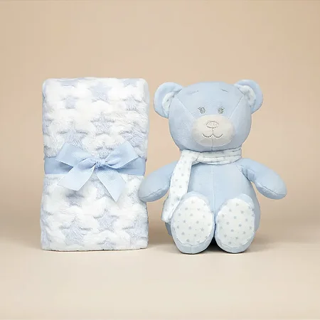 Kit Soninho Do Bebê Ursinho Com Mantinha Azul - Buba