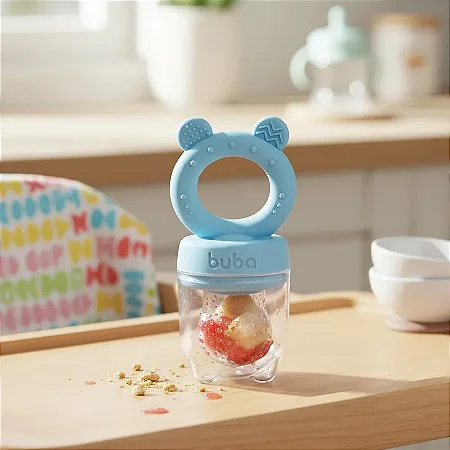 Porta-frutinhas Para Bebê 2 em 1 em Silicone Azul - Buba