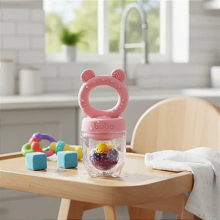 Porta-frutinhas Para Bebê 2 em 1 em Silicone Rosa - Buba