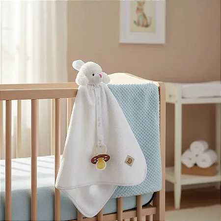Naninha Bebê Atoalhada Com Prendedor de Chupeta Poodle Bco