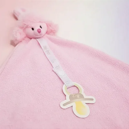 Naninha Bebê Atoalhada Com Prendedor de Chupeta Poodle Rosa
