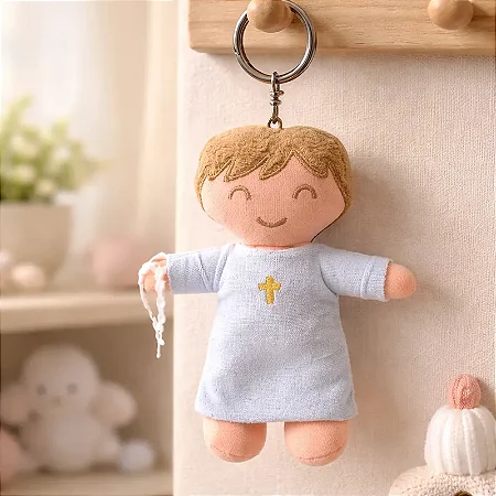Chaveiro Religioso de Pelúcia Anjinho da Guarda Azul Bebê