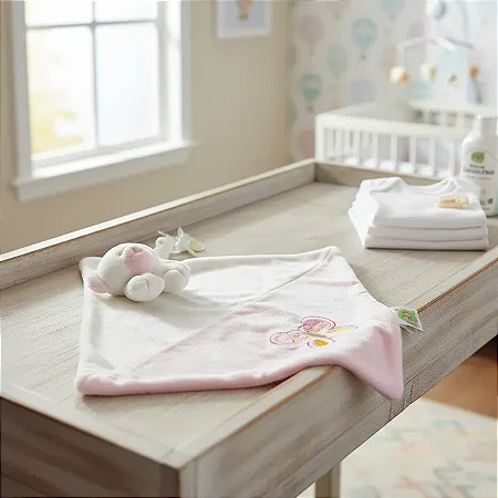 Naninha Bebê Com Prendedor de Chupeta Ursinho Rosa e Branco
