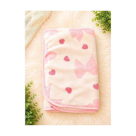 Manta Cobertor Toque Macio Antialérgico Lacinho Rosa Bebê