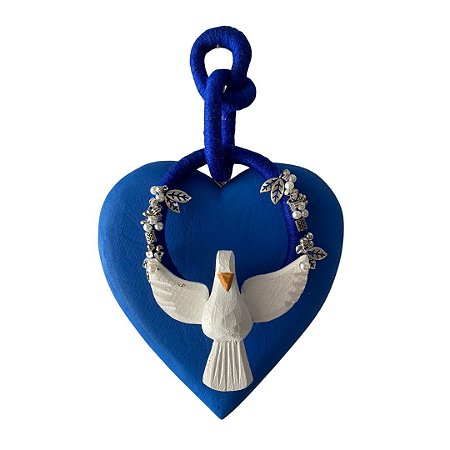 Coração Bordado Divino Azul Bic (25x16x3cm)