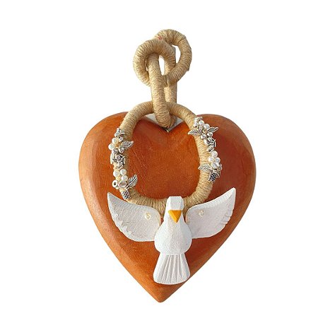 Coração Bordado Divino Natural (25x16x3cm)