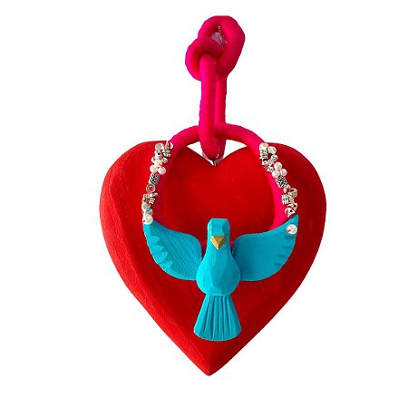 Coração Bordado Divino Vermelho (25x16x3cm)