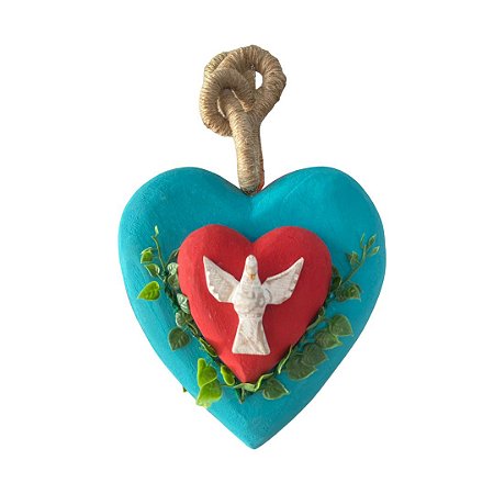 Coração Divino Flor Turquesa (25x16x3cm)