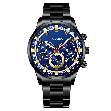 Relógio Masculino Original Fulaida Pulso Quartzo Dourado Aço