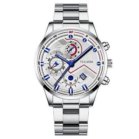 Relógio Masculino Original Fulaida Pulso Quartzo Prata Aço