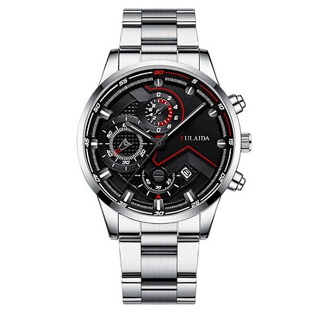Relógio Masculino Original Fulaida Pulso Quartzo Prata Aço