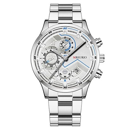 Relógio Masculino Original MREURIO Pulso Quartzo Prata Aço