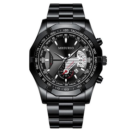 Relógio Masculino Original MREURIO Pulso Quartzo Preto Aço