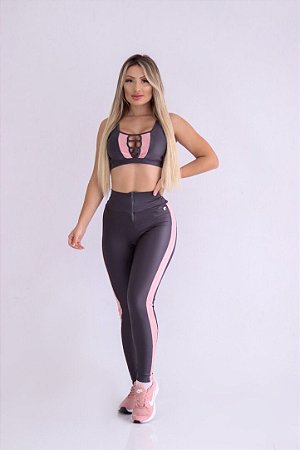 TOP SINTONIA JUMP CIRRÊ CINZA COM ROSÊ