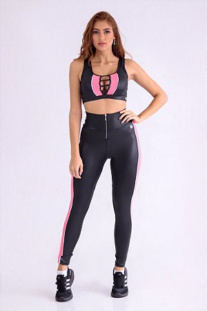 TOP SINTONIA JUMP CIRRÊ PRETO COM CORAL