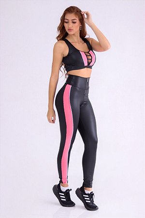 LEGGING SINTONIA JUMP CIRRÊ PRETO COM CORAL